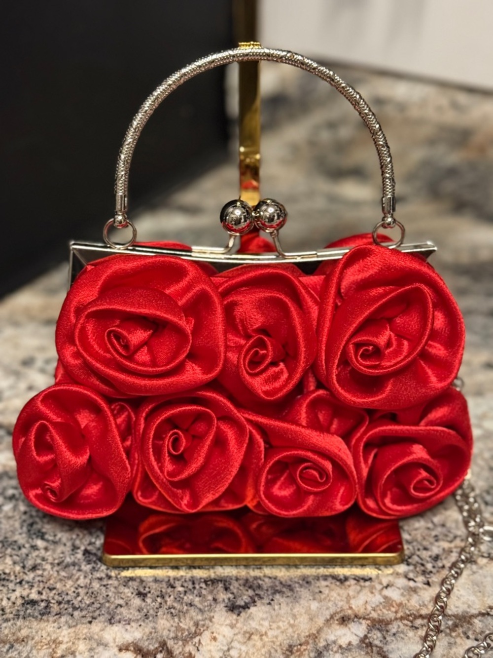 Red Rose Appliqué Evening Clutch